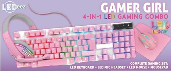 Compact Lightweight All-pink Gaming Keyboard With Static Rainbow Backlight Plus Matching Pink Headphones Mouse And Mouse Pa.