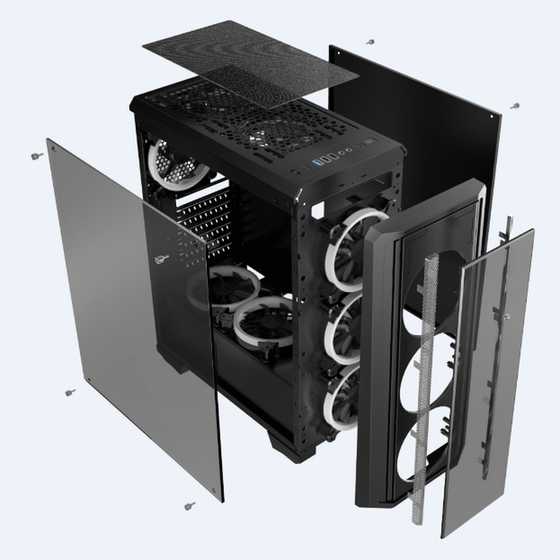Desktop Computer Case Gaming Case RGB Fan With Glass Panel Front Iron Net Panel ATX Case