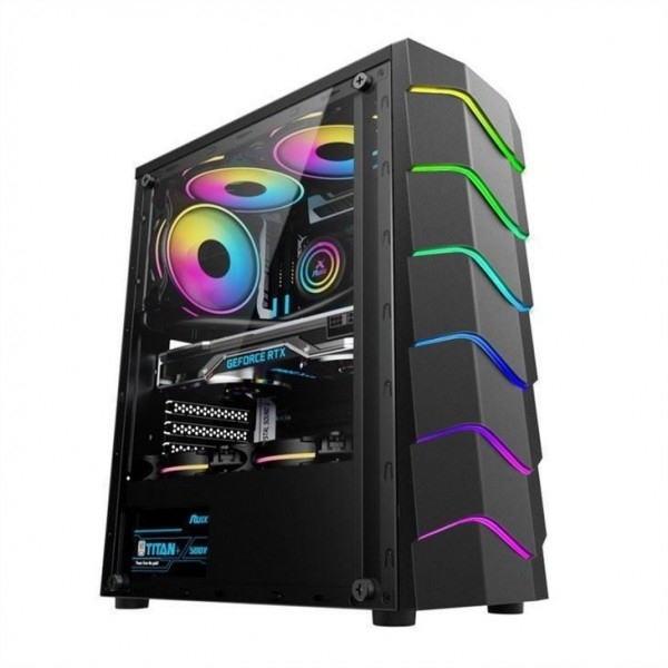 ETEK Luminous Computer Case, Wave LED Strip Front Panel, ARGB Light Effect,Support Water-cooled Radiator