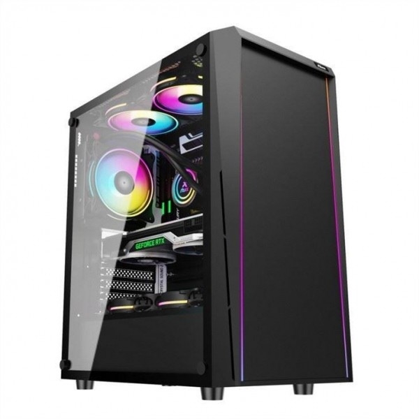 ETEK - Desktop Computer Case ARGB LED Strip on the front panel,Tempered Glass on Side Panel Top I/O Panel