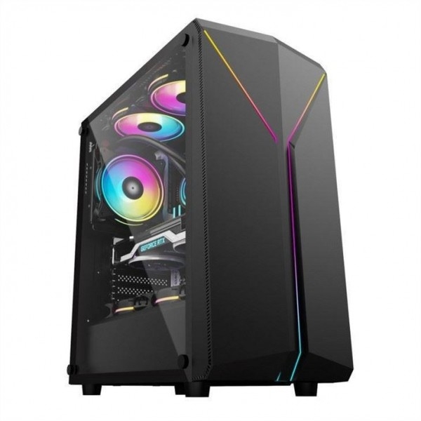 ETEK Stylish Computer Case Symmetrical ARGB LED Strip Tempered Glass Side Panel Top I/O Panel with Magnetic Dust Net