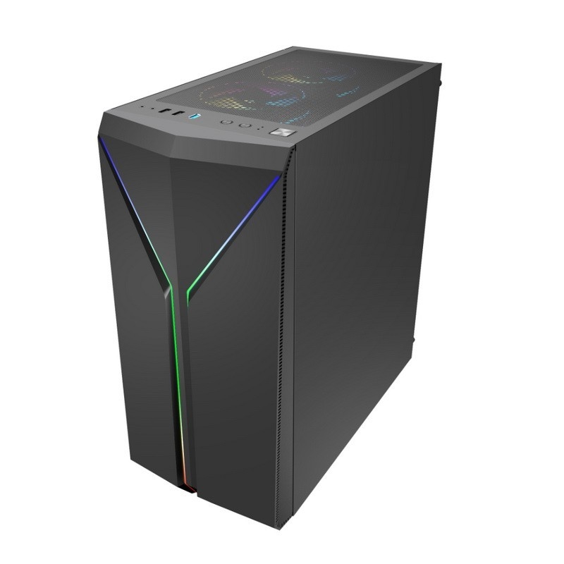 ETEK Stylish Computer Case Symmetrical ARGB LED Strip Tempered Glass Side Panel Top I/O Panel with Magnetic Dust Net