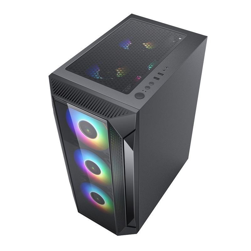 ETEK ATX/Matx Computer Case Tempered Glass panel on Side and Front Support Fans 2x14cm or 3x12cm on Front Support Rad