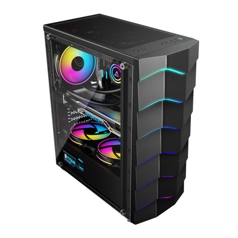 ETEK Luminous Computer Case, Wave LED Strip Front Panel, ARGB Light Effect,Support Water-cooled Radiator