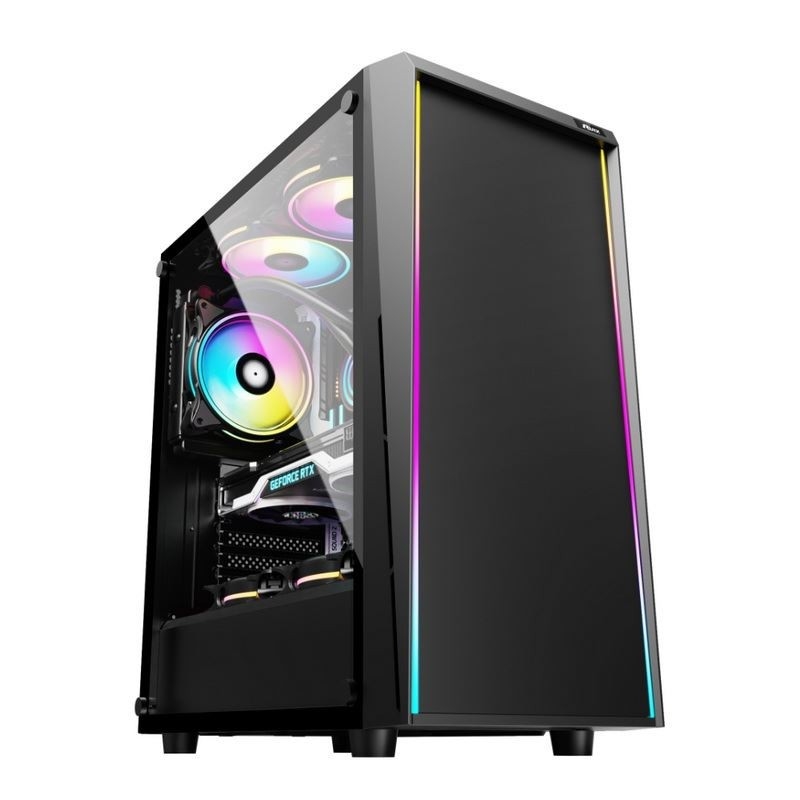 ETEK - Desktop Computer Case ARGB LED Strip on the front panel,Tempered Glass on Side Panel Top I/O Panel
