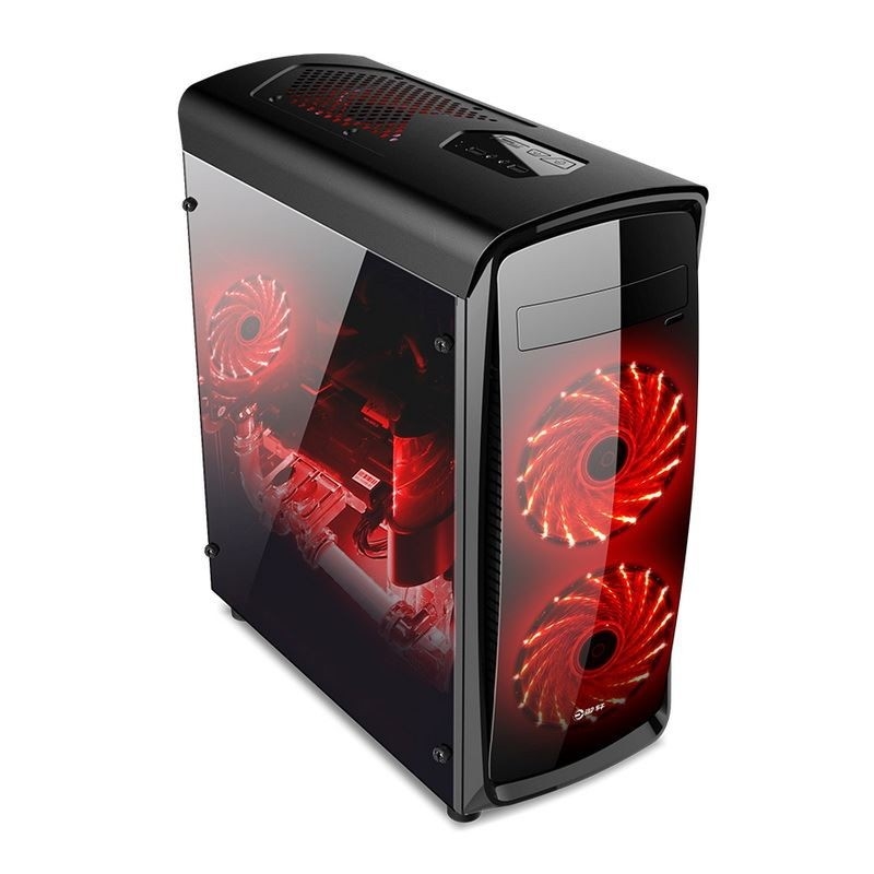 ETEK ATX Mid-Tower Case Acrylic Front & Side Panel Full Side View Black And White