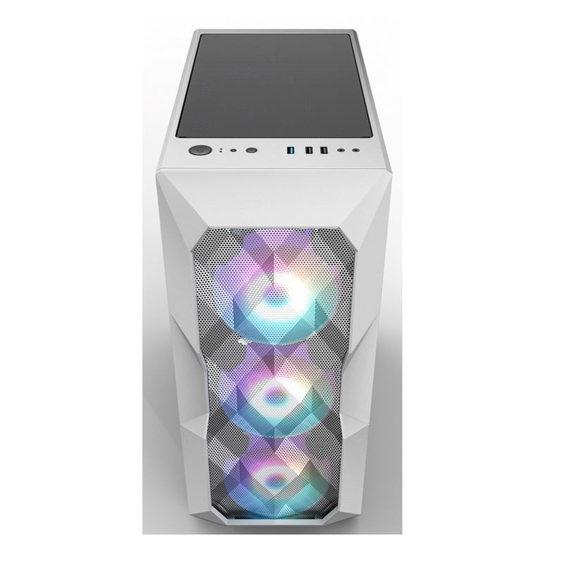 Airflow ARGB Computer Case Airflow ATX Mid-Tower with Polygonal Mesh Front Panel which support three 12cm ARGB Lighting