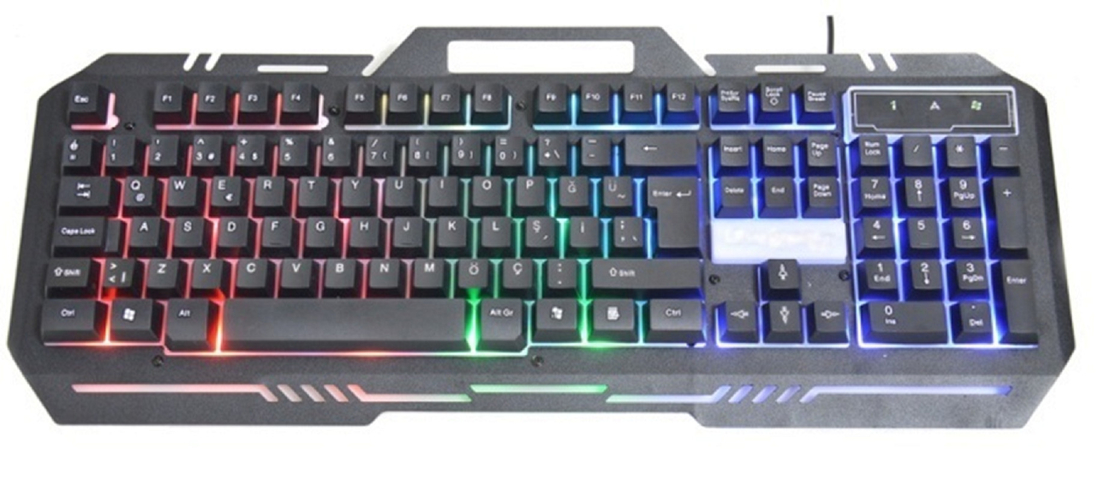 Metal Gaming Keyboard With 104 Keys FN+F1-F12 Functions LED Backlight Gaming Mouse With Adjustable DPI (500-1500) RGB Lighting