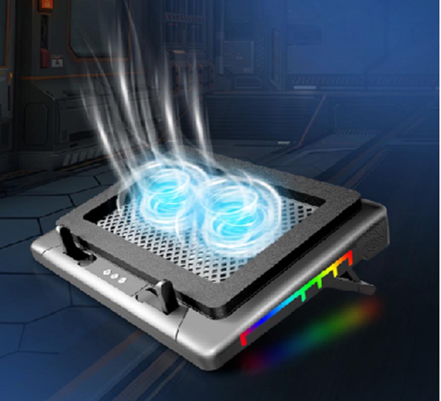 Laptop Cooling Tray With RGB Lighting Two 14cm Fans Running At 1400±10% RPM 7 Levels Of Height Adjustment For Gamers DIY Enthusiasts