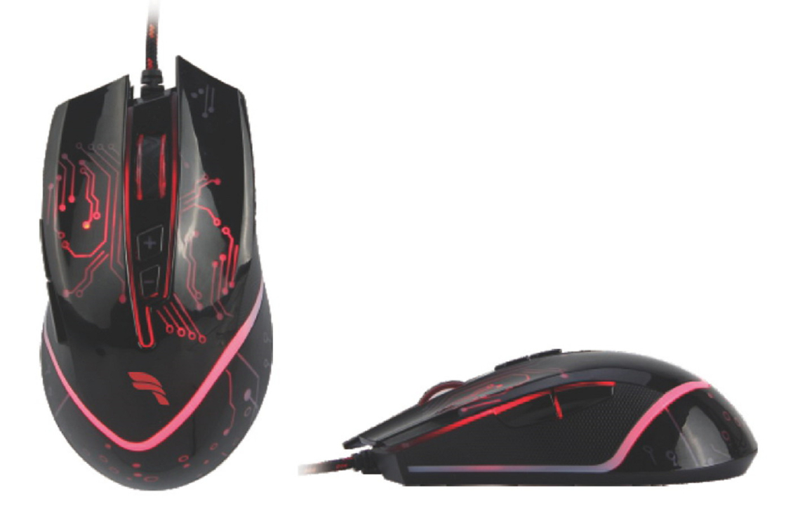 6D Button Mouse With USB Braided Cable Classic Black Design Compatible With Multiple Systems. Eco-friendly PE Bag Packaging