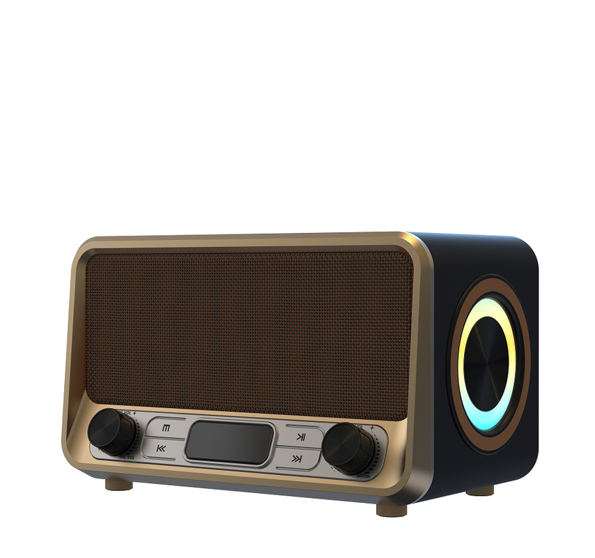Multifunctional Wireless Speaker Wood And Metal Construction Bluetooth 5.0 USB TF AUX TWS FM Radio RGB LED Lights LED Display