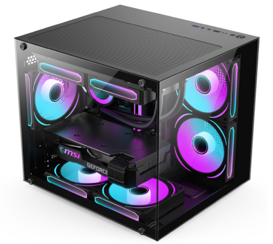 Panoramic Design Computer Case 0.35mm SPCC Steel 5 X 12cm Fans Glass Panels On The Left And Front For Gamers Home office Users And DIY Enthusiasts.