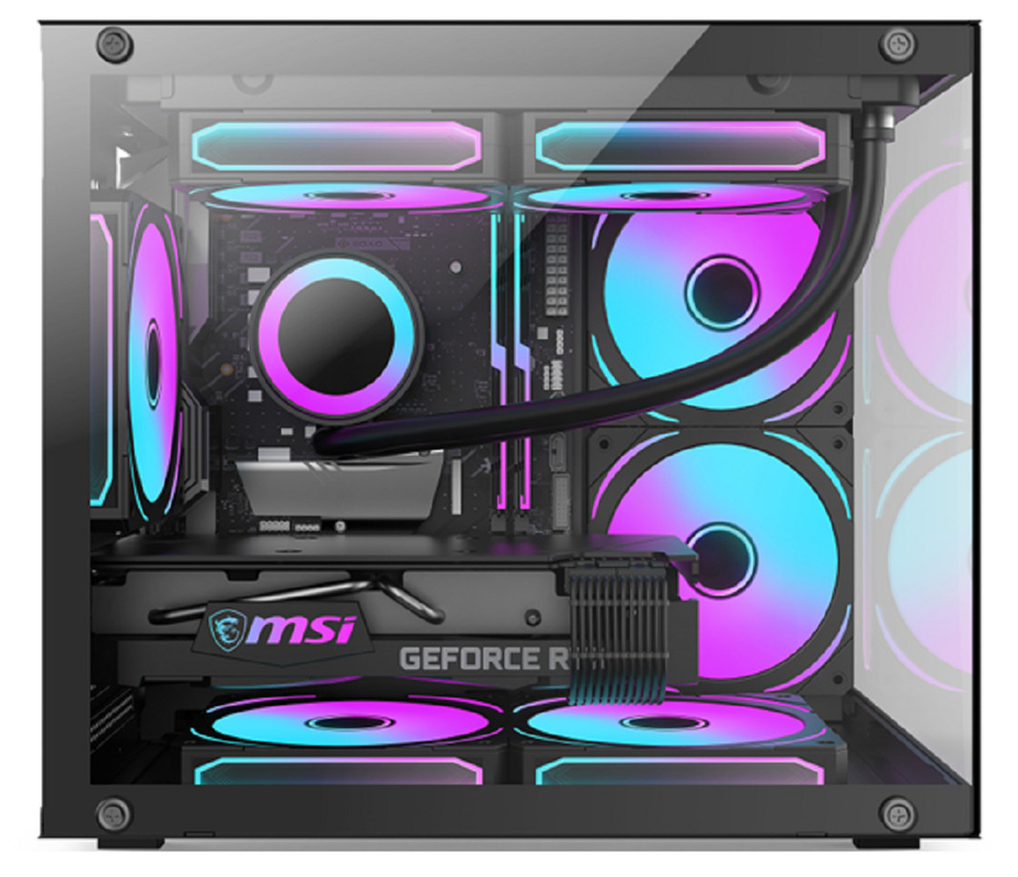 Panoramic Design Computer Case 0.35mm SPCC Steel 5 X 12cm Fans Glass Panels On The Left And Front For Gamers Home office Users And DIY Enthusiasts.
