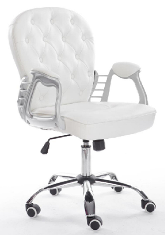 Ergonomic Design With Tilt Adjustment White PU Leather Powder-coated Metal Frame Padded Armrests Chrome Gas Lift