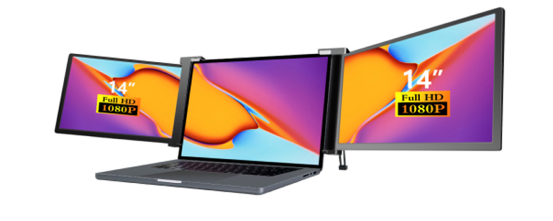 Two 14-inch Panoramic Laptop Monitors Three-screen Setup With 25.3mm Thin Display Full HD IPS 16/9 Aspect Ratio