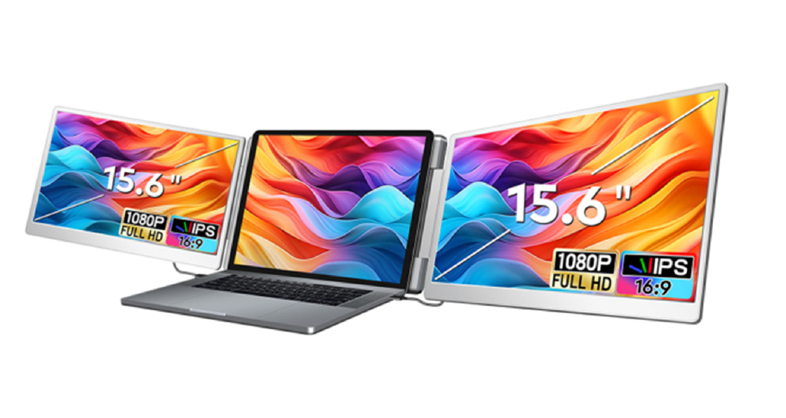 2 * 15.6-inch full view FHD laptop monitor: 16:9 aspect ratio, 1920 * 1080 IPS high-definition resolution, Type-C 3.1 interface, HDR support, screen flip
