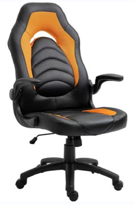Ergonomic office chairs,320mm nylon base with casters, 100mm pneumatic lifting rod, reversible PU cushion armrest, black and orange color