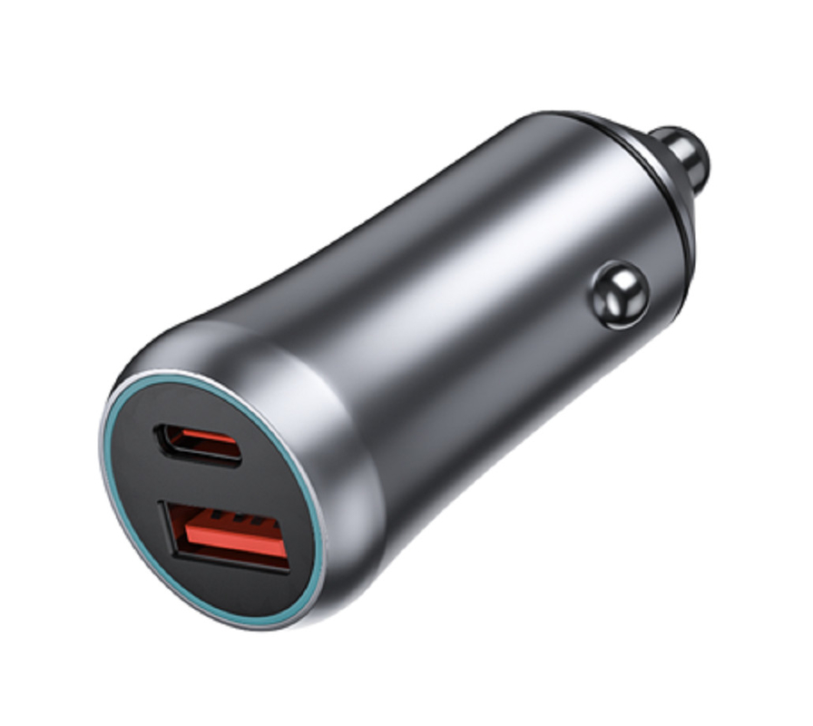 48W Dual-Port USB-C Car Charger, 12-24V DC Input ABS+PC Fireproof