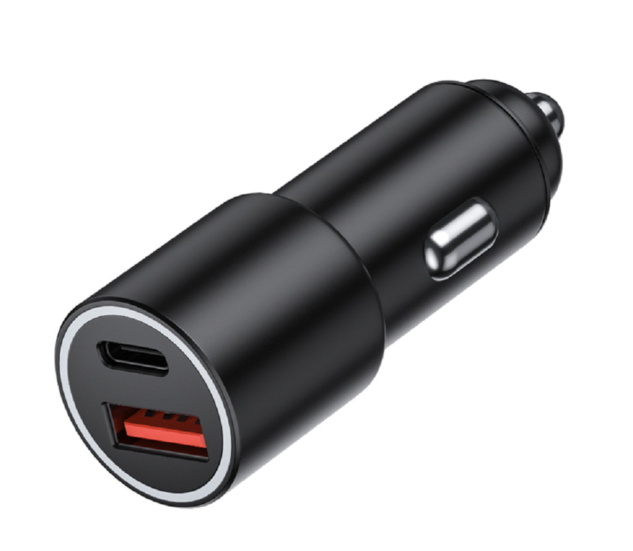 48W Dual-Port USB-C Car Charger, 12-24V DC Input ABS+PC Fireproof