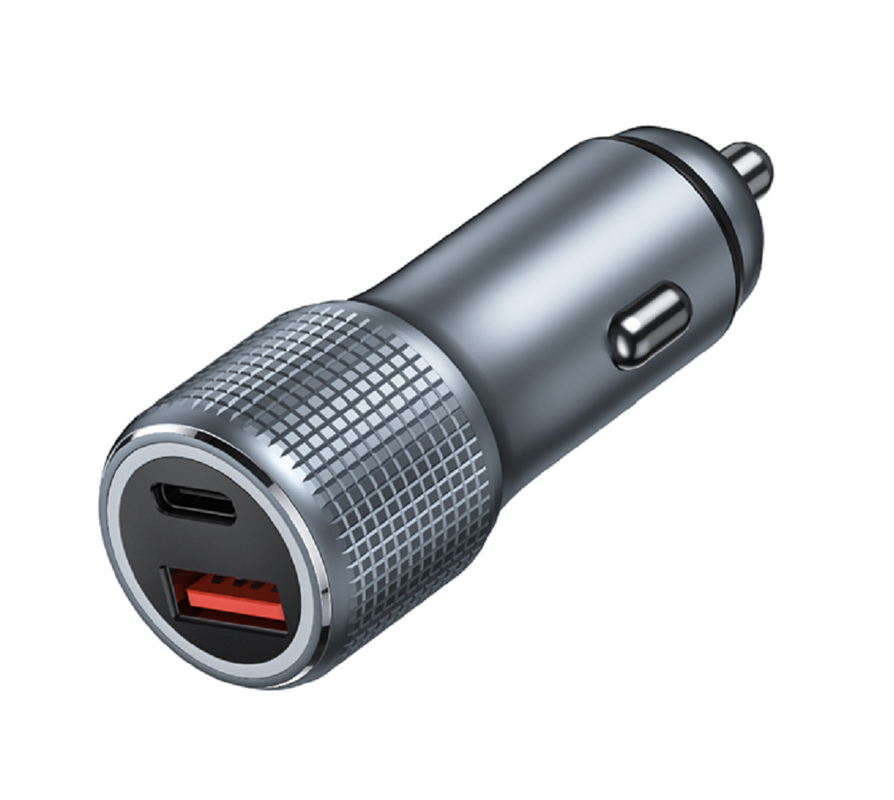 48W Dual-Port USB-C Car Charger, 12-24V DC Input ABS+PC Fireproof