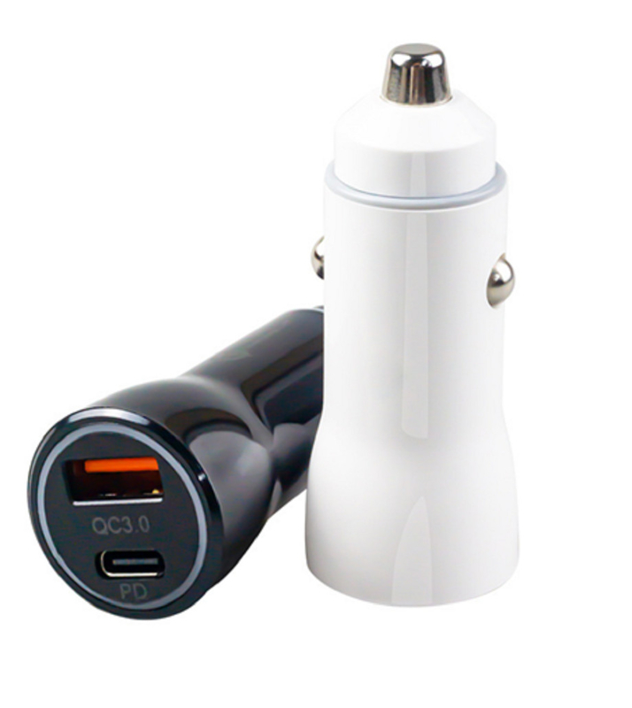 48W Dual-Port USB-C Car Charger with PD 20W & QC 18W, 12-24V DC Input, ABS+PC Fireproof