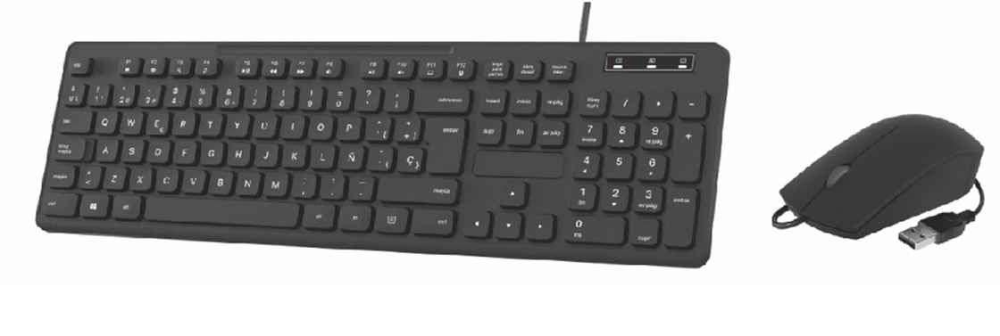 Wired Keyboard and mouse combo,all black, 24mm thick, carbon film keys keyboard, 1200 DPI resolution, plug and play USB interface