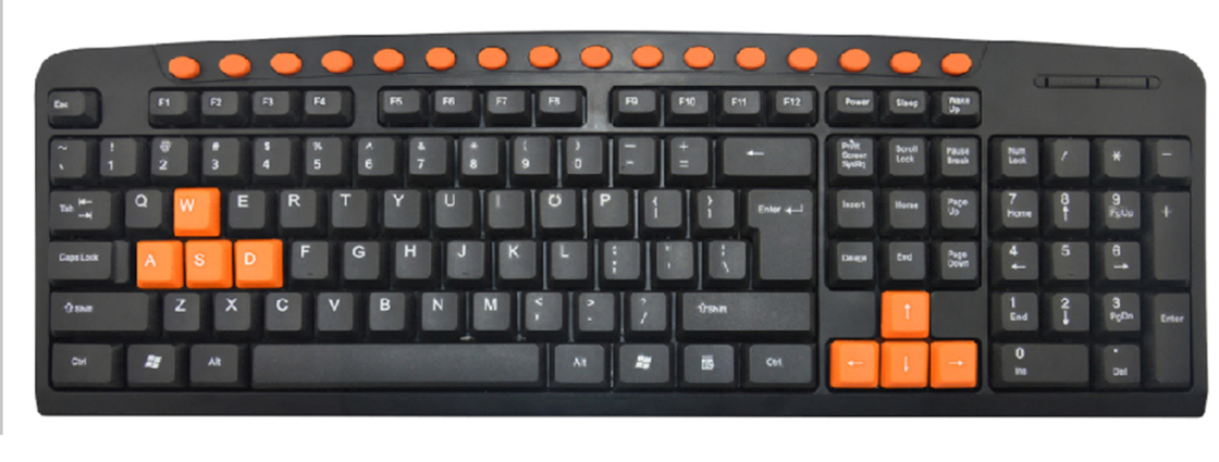 Wired multimedia keyboard with waterproof design, plug-and-play USB connectivity, 16 customizable shortcut keys, lightweight build