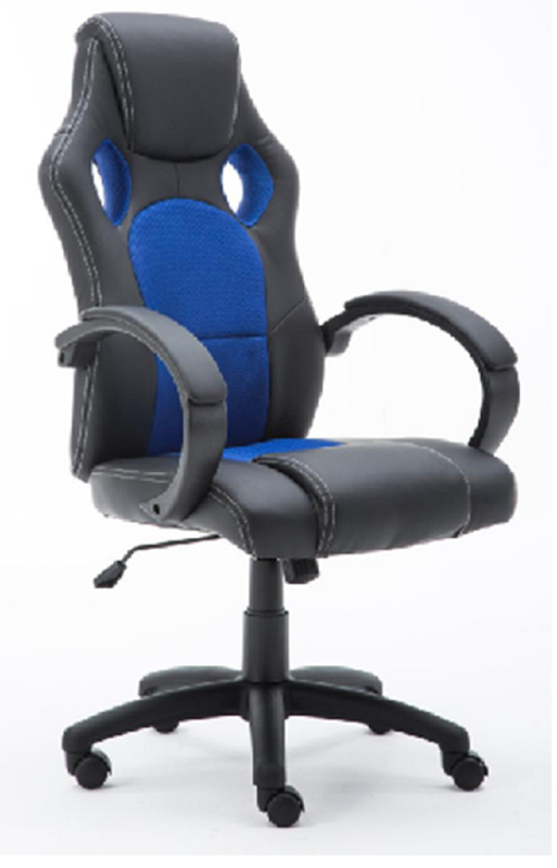320mm nylon base with casters Gaming chair, 100mm painting gaslift, nylon armrest with PU padding, black PU+ blue mesh
