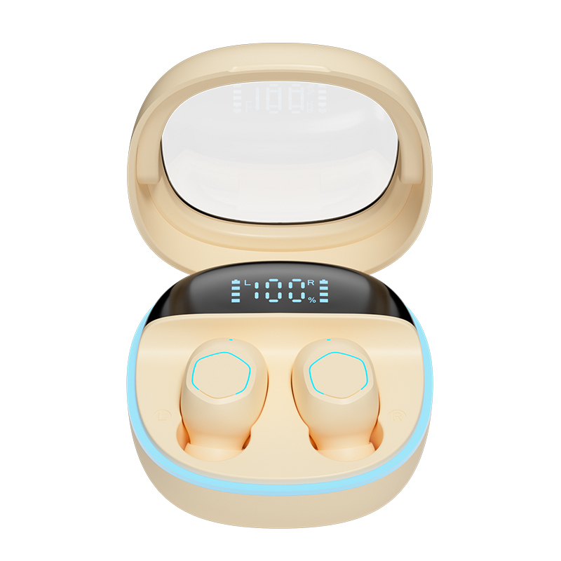 ETEK Transparent-Lid LED Display Wireless Earphones,BT 5.3 Touch-Control Earphone,F10 speaker(black,white,complexion, purple)