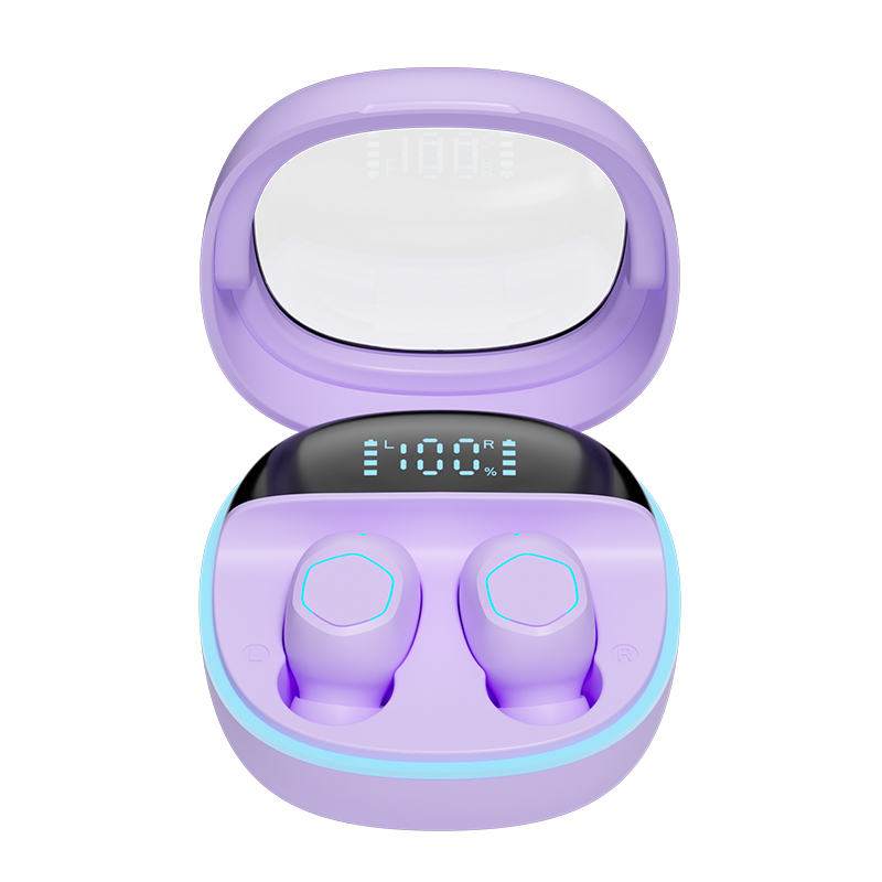 ETEK Transparent-Lid LED Display Wireless Earphones,BT 5.3 Touch-Control Earphone,F10 speaker(black,white,complexion, purple)
