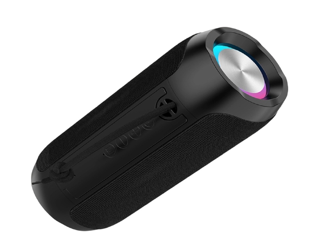 Quad-color (black.gray.red.blue) speaker with ABS+silicone, dual 45MM 5W drivers, IPX4 waterproof, 1200mAh battery,RGB light
