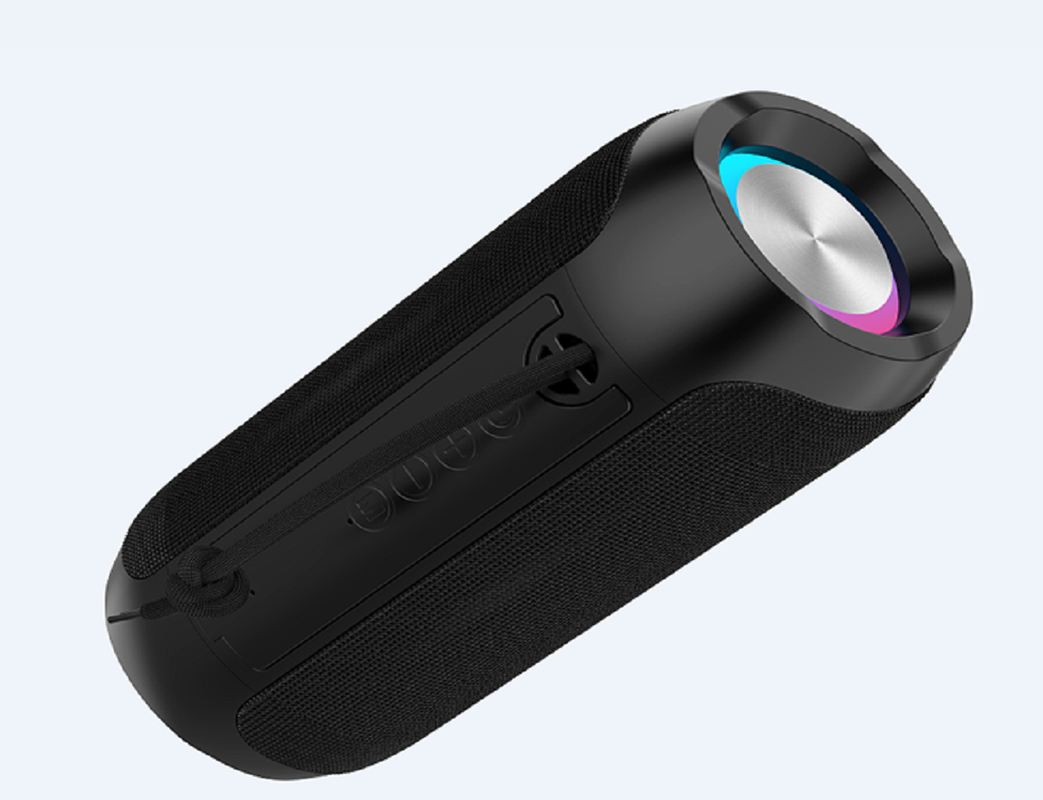 Quad-color (black.gray.red.blue) speaker with ABS+silicone, dual 45MM 5W drivers, IPX4 waterproof, 1200mAh battery,RGB light