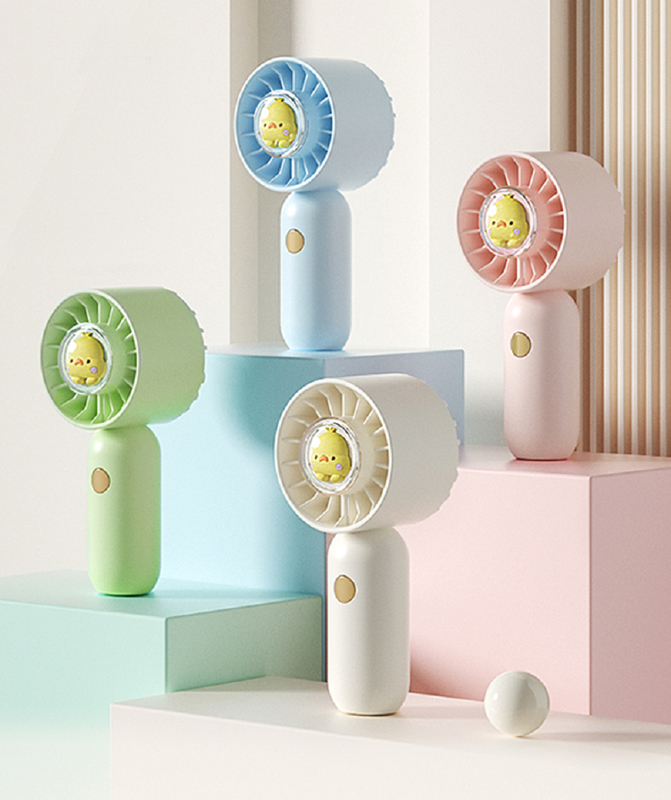 3-speed Portable Fan with Lany, 500mAh battery, Type-C fast charging,Select fan in white/green/blue/pink.