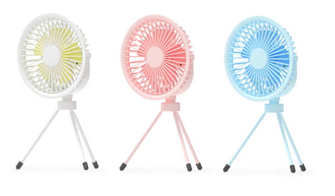 ETEK 3-in-1 Portable Fan (Pink/Blue/White), 2000mAh battery (4H charge), ABS+PP+Steel material,Tripod/suspension/handheld 3 modes