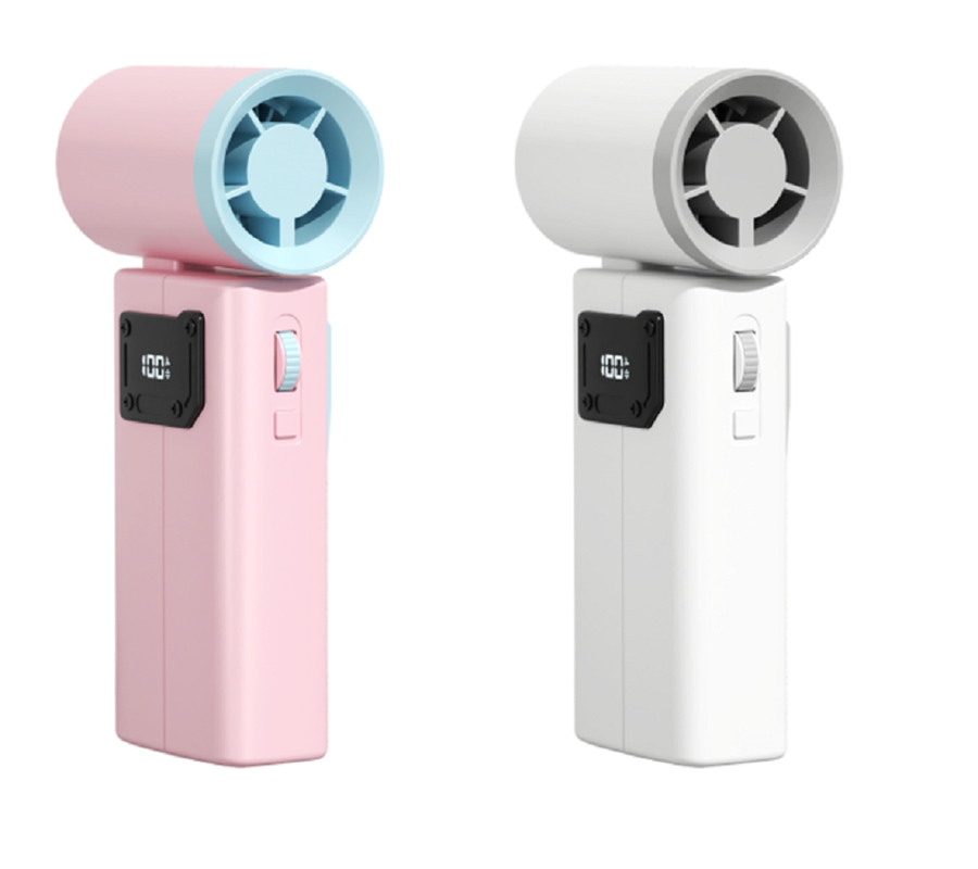 ETEK 3600mAh high-capacity fan with 6.5W power, 100-speed + turbo mode, ABS+PC dual-color body(White/Pink).