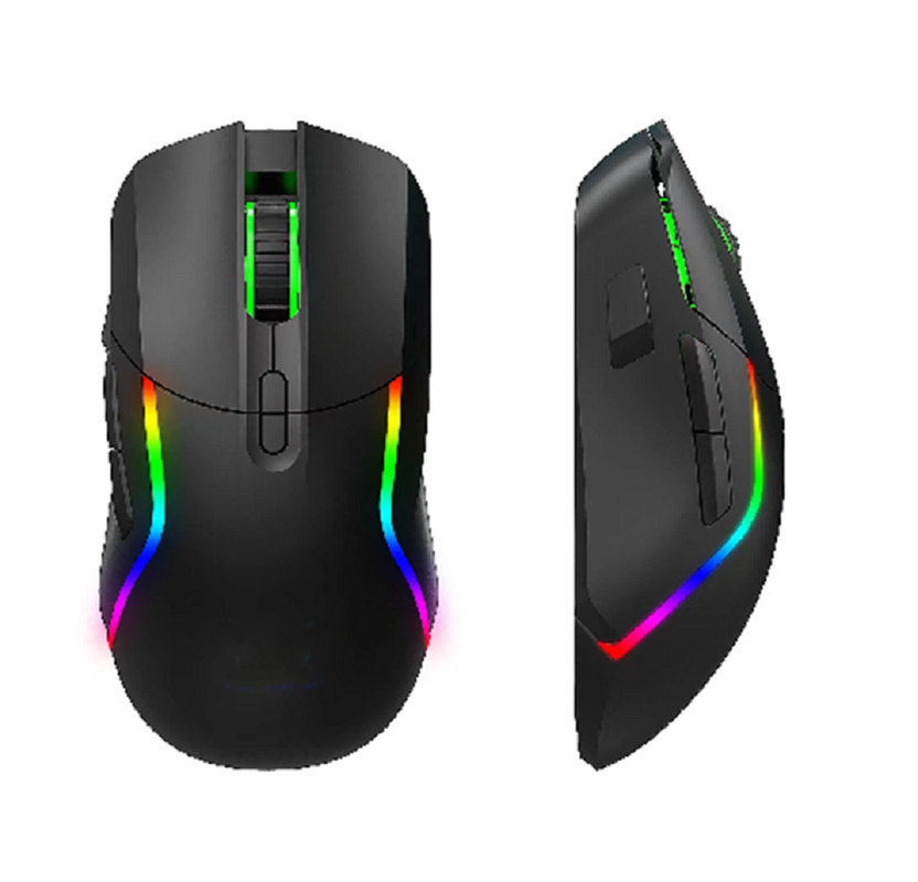 This 2.4G wireless+Bluetooth RGB Gaming mouse with 8 buttons,1200-3200DPI adjustment,3.7V/600mA battery