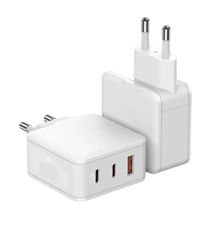 Tri-port GaN Charger With 65W Max Output PD/QC Protocols Smart Power Allocation 110-240V Black / White