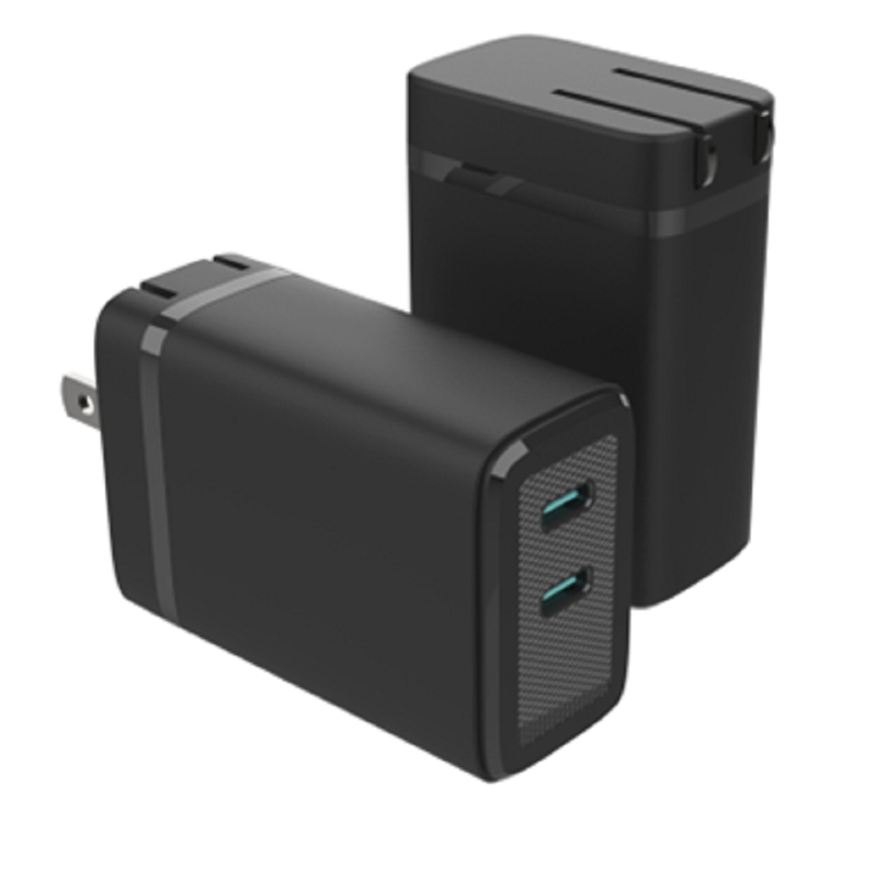 Dual USB-C GaN Charger With 65W Max Output PD Multi-protocol 110-240V Global Voltage Black / White
