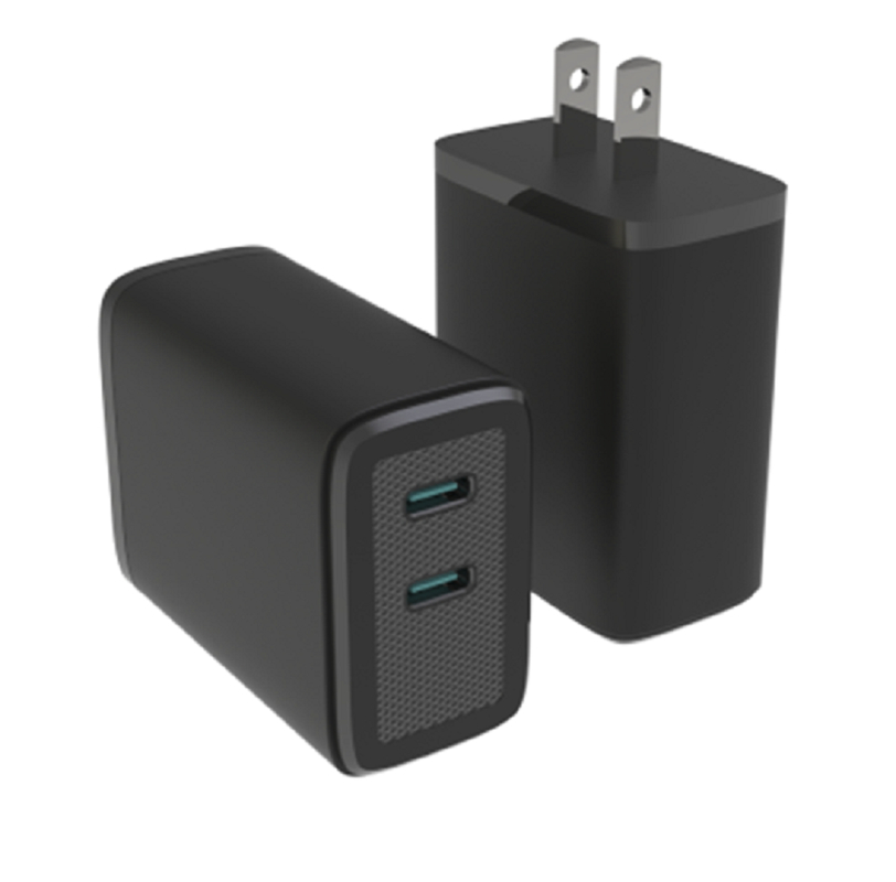 Dual USB-C GaN Charger With 65W Max Output PD Multi-protocol 110-240V Global Voltage Black / White