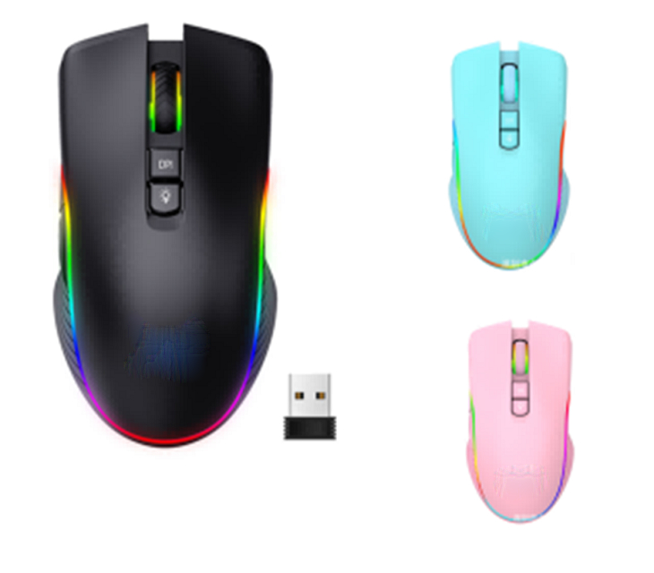 Ergonomic 2.4G Wireless RGB Gaming Mouse with 7 Buttons, Adjustable DPI (1000/1600/2400), Type-C Rechargeable 600mAh Battery