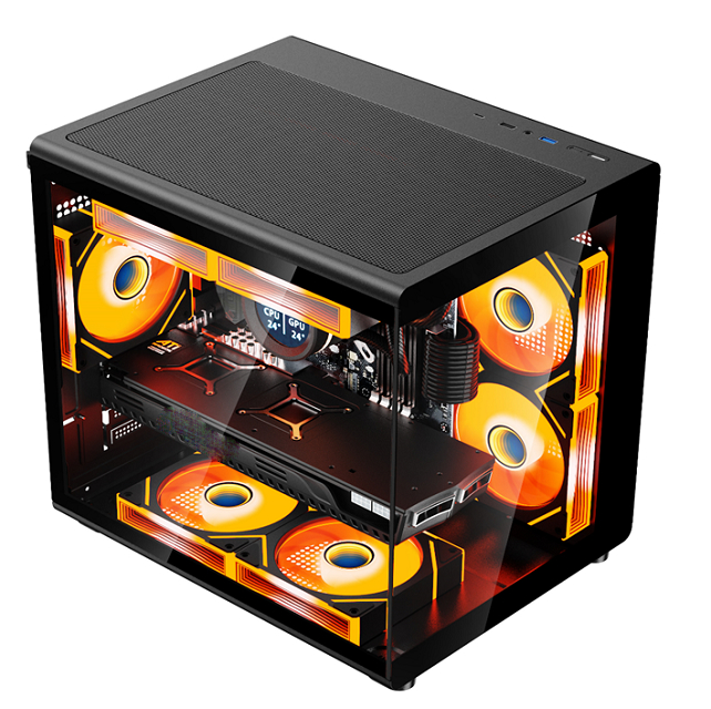 Micro 275m Full Tempered Glass ATX Mid-Tower Computer Case,0.45-0.55 SPCC,HDD*1,SSD*2,Supports MATX/ITX,Black
