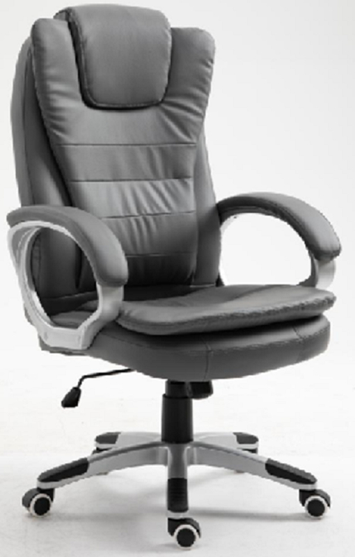 Executive Chair,Grey PU, 350mm Powder Coated Base, PU Castors, 100mm Painted Gas Lift, Tilt Mechanism, PU-Padded Armrests