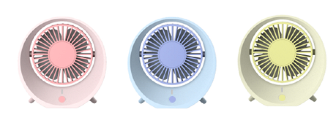 Portable Rechargeable Fan with Brushless Motor, 3 Speed Settings, 1200mAh Battery,ABS+PP Material,Blue/Pink/Yellow