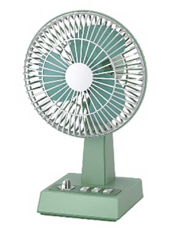 Rechargeable Fan, White/Green, 3600mAh Battery, Brushless Motor, 6W/5V, 3-Speed, Oscillating, Hanging & Desktop Use