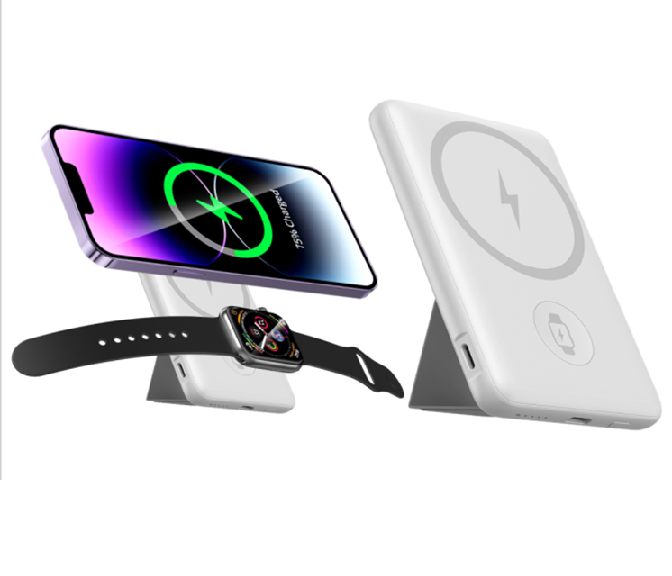 10000mAh Magnetic Wireless Power Bank Dual Type-C Input Output 22.5W Max, 15W Qi Charging Smart Watch Charging Built-in Brack