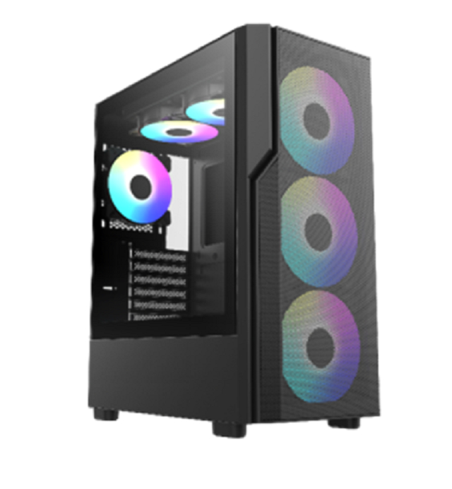 Mid-Tower ATX Gaming Case with Tempered Glass, 7 Expansion Slots, USB 3.0 + Type-C (Optional), and Front/Top/Rear Cooling Support