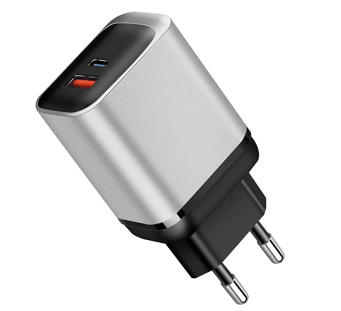 ETEK 30W Dual-Port GaN Fast Charger with PD+PPS+QC, 1USB-C+1USB-A, Input 110-240V AC, Black/White