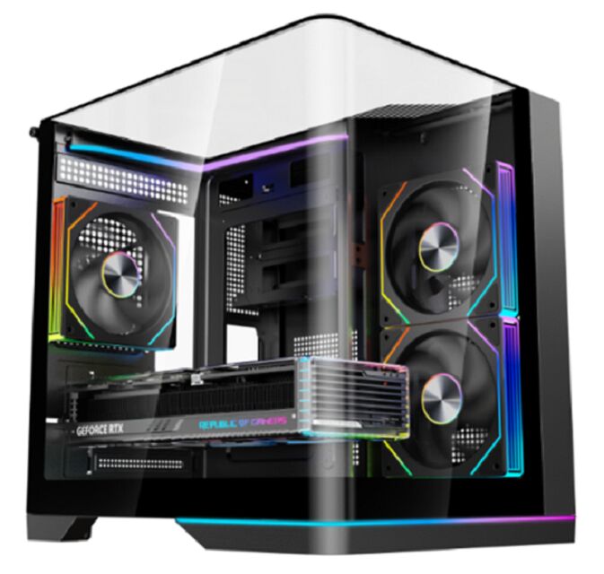 4-RAPTOR Mid-Tower Gaming PC Case,Dual Curved Tempered Glass, SPCC 0.5mm, Supports 330mm VGA / 240mm AIO, USB 3.0+Audio