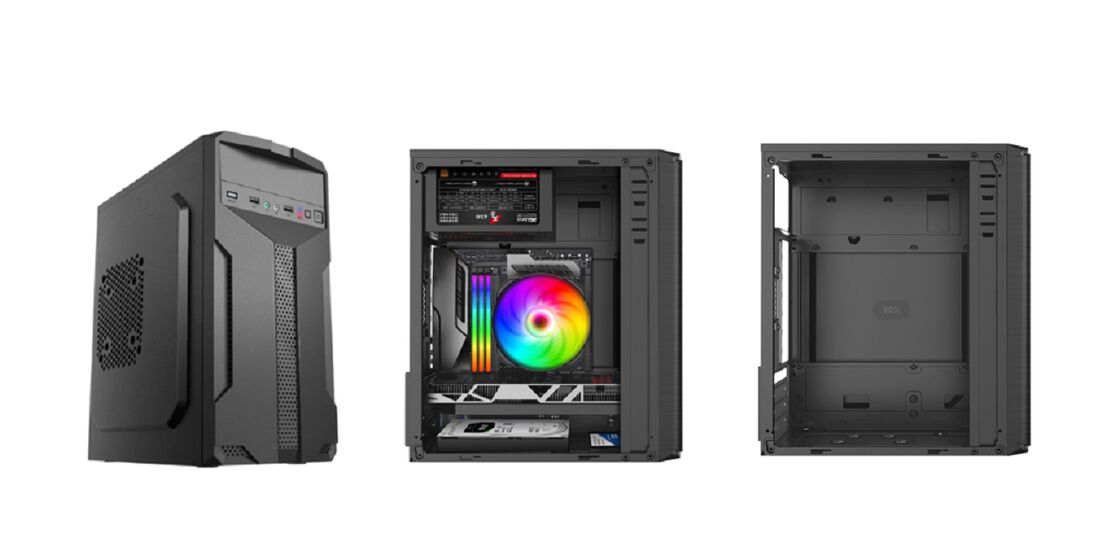 Micro-ATX PC Case, Dual USB 2.0, Supports 1 ODD + 1 HDD + 2 SSD, Steel Chassis (0.33mm SPCC), 12cm+8cm Fan Support