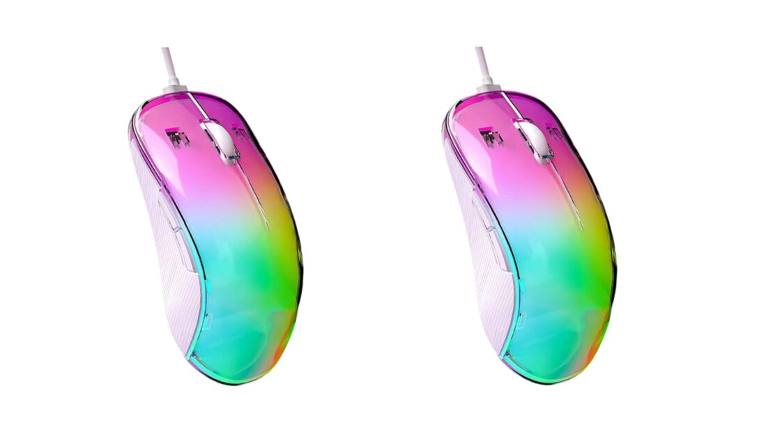 Crystal RGB Gaming Mouse, 7200 DPI, 7 Macro Keys, 10M Clicks, Transparent Shell, 13 Lighting Modes
